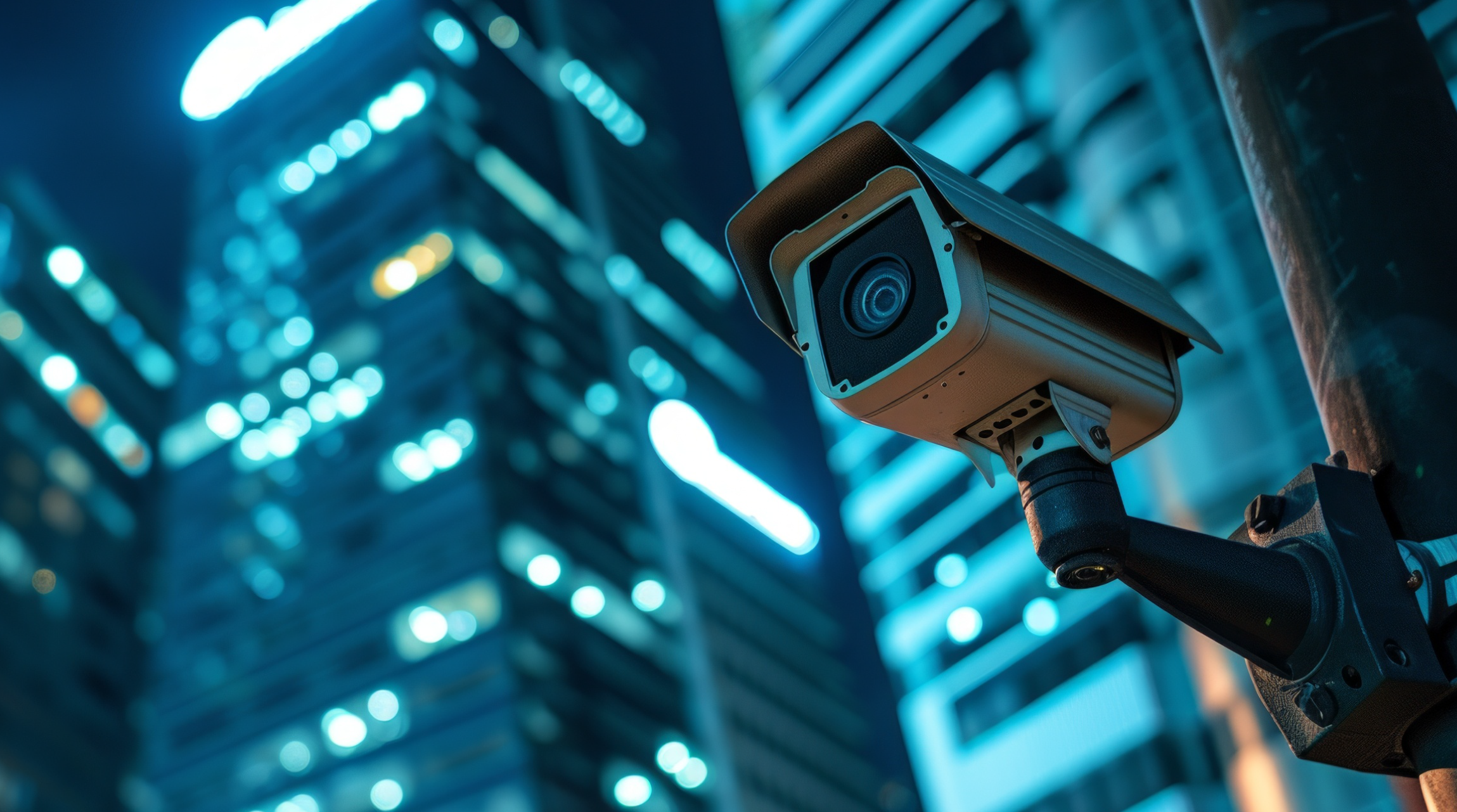 Cámara de videovigilancia urbana monitoreando en tiempo real